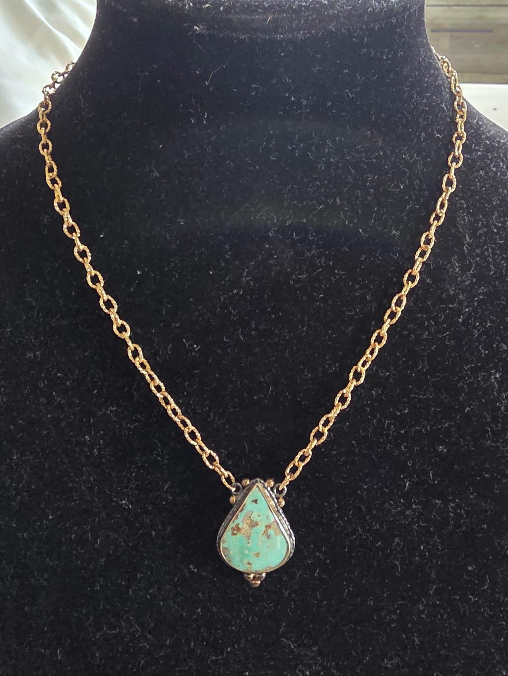 Genuine Turquoise Necklace Gold Plated 925 Sterling Silver Necklace Boho Artisan